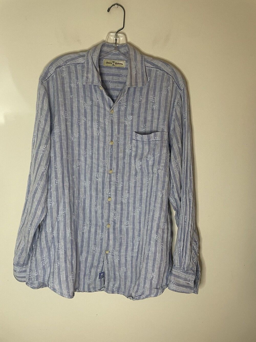Tommy Hilfiger Men’s 100% Linen Shirt Button Up Striped Long Sleeve Blue M
